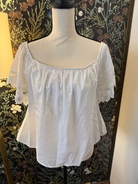 Express White Off-Shoulder Lace Sleeve Peasant Blouse